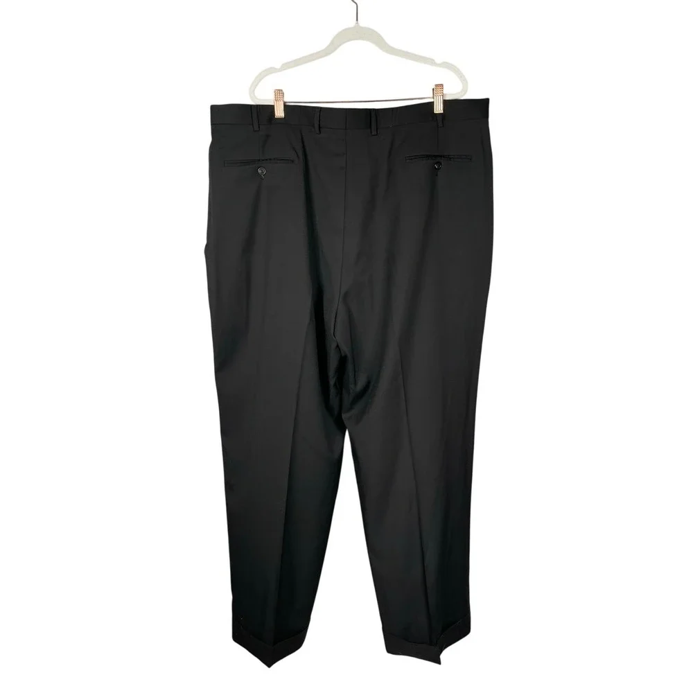 Crème de Silk‎ 2pc Suit 3XL Black with White Topstitch Wool Pleated Pants 43x32